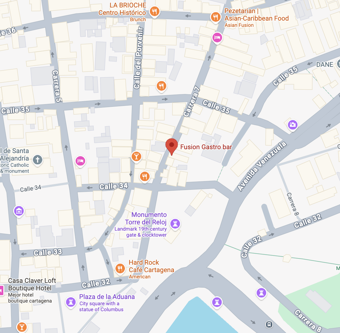 Map to Fusion Gastro Bar in Cartagena